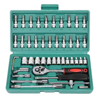 

46-Piece Auto Repair Kit Tool Professional Car Maintenance Car Sleeve Car Repair Kit Set Chrome Vanadium Steel GREEN