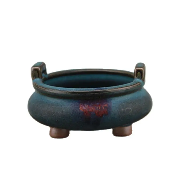 

Song Dynasty Jun kiln yidianhong kiln changed into two ear three foot censer porcelain collection porcelain home furnishings