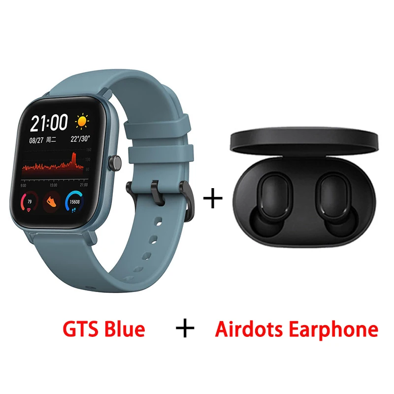 Blue add Airdots Глобальная версия, Новые смарт-часы Amazfit GTS, 5 АТМ, водонепроницаемые, для плавания, умные часы, 14 дней, батарея, управление музыкой, для телефона Xiaomi IOS - Цвет: Blue add Airdots