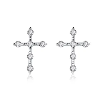 

High quanlity S925 Sterling Silver Cross Stud Earrings 18K Real Gold Plating Simple Small Zircon Stud Earrings
