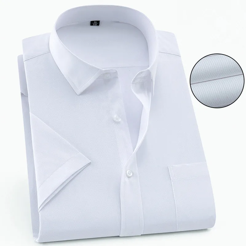 Мужские Рубашки повседневные с коротким рукавом горячие модные белые тонкие тренды бизнес Foraml Твердые Лоскутные розовые мужские костюмы 8XL 7XL L - Цвет: Men shirt D182