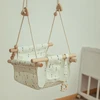 INS Portable Baby Wooden Hanging Swing Seat Adjustable Safety Canvas Cushion Hammock 0-12 Months Toddler Outside Swing Chair 5