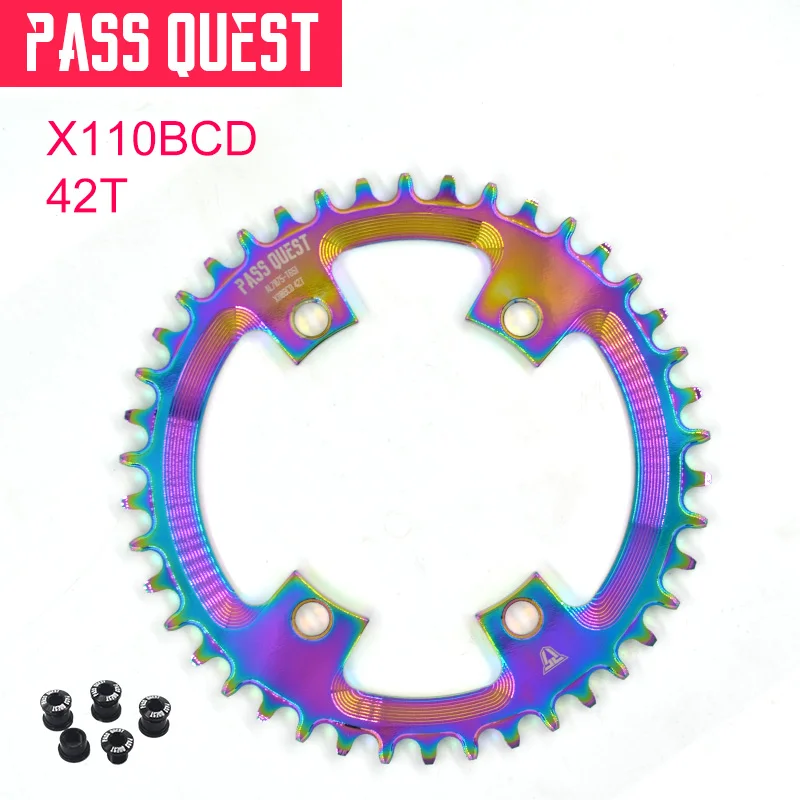 42T Pass Quest дорожный велосипед узкая широкая цепь X110BCD с титановым покрытием круглый 40 T-52 T для R2000 R3000 4700 5800 6800 DA9000 - Цвет: 42T
