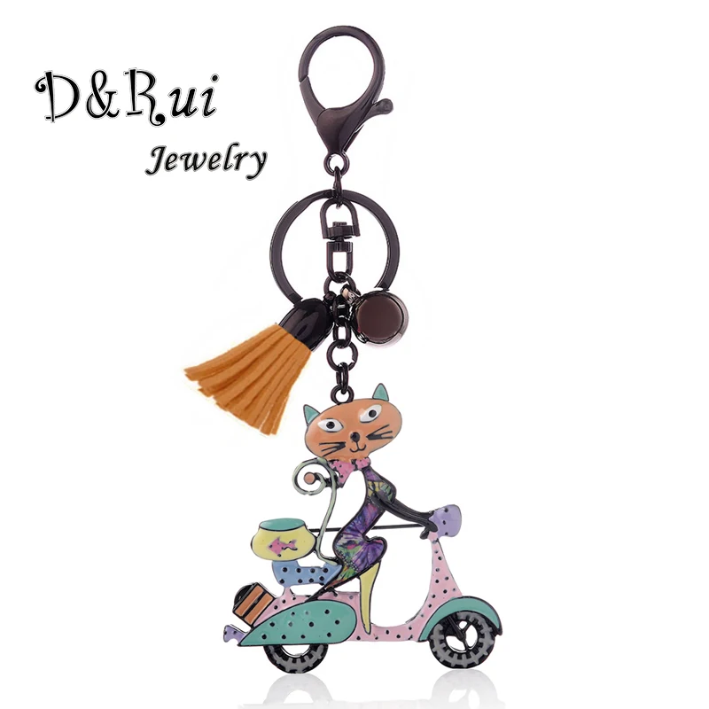 Fashion Enamel Cat Pendant Key Chain Keychain for Women Kids New Year Gifts Tassels Cartoon Animal Alloy Bag Keyring | Украшения и