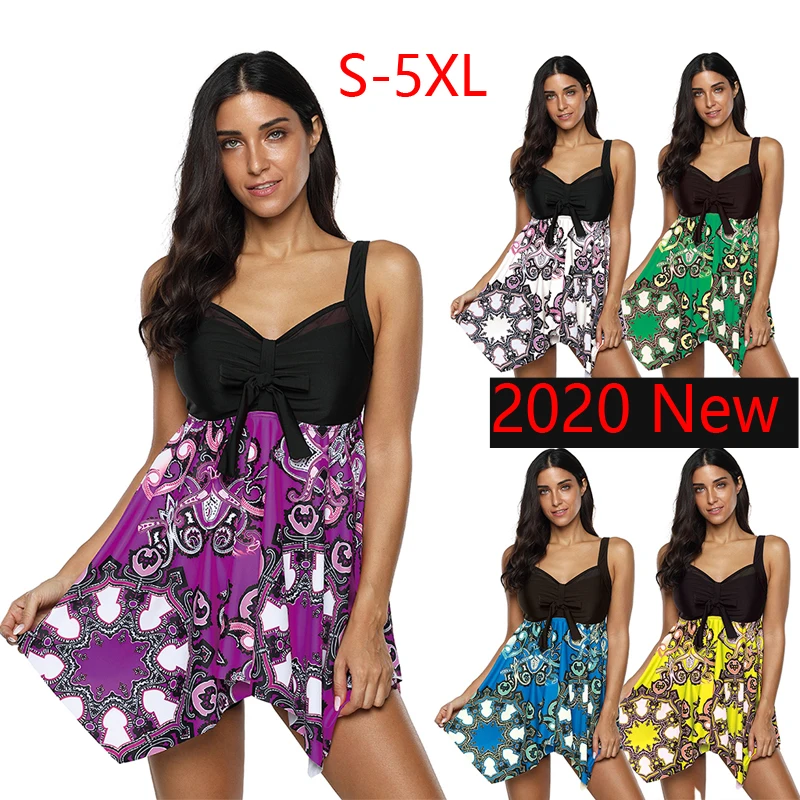 Новинка, танкини, купальник для женщин, юбка для плавания размера плюс 5XL, два предмета, с принтом, одежда для плавания, шорты, винтажный, Цветочный, большой размер, сетка