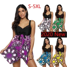 Новинка, танкини, купальник для женщин, юбка для плавания размера плюс 5XL, два предмета, с принтом, одежда для плавания, шорты, винтажный, Цветочный, большой размер, сетка