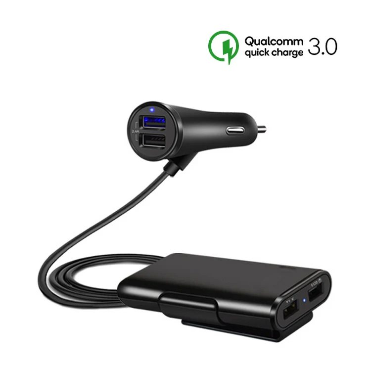 USB QC 3.0 Car Charger with 1.8m Extension Cable with Clip For Mobile Phone Tablet GPS Car-Charger