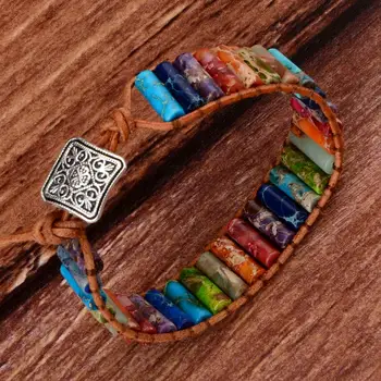 

2020 hot style Multicolor Natural stones crest leather beaded bracelet for men and women