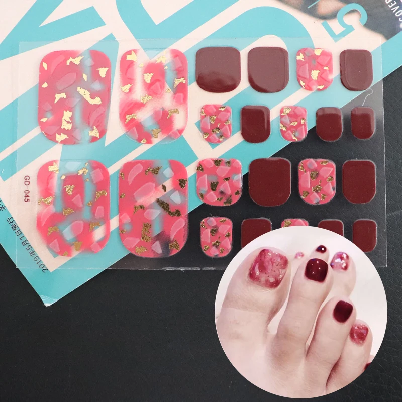 

22tips/sheet Waterproof Nail Sticker Wraps Toe Nail DIY Nail Art Fashion Nail Sticker Designed Toenail Sticker Full Cover