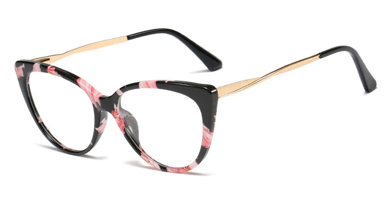 Cat Eyeglasses Women's Frame Half Metal Clear Lens Ladies Glasses Transparent Black Retro Optical Reading Prescription GlasseNX - Цвет оправы: flwoer