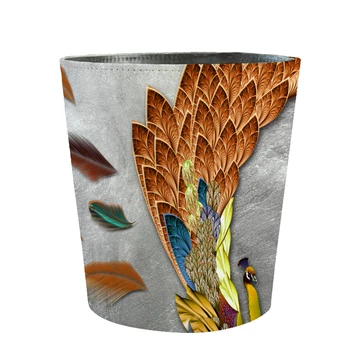 

25 X 20 X 27cm 10L Waterproof Leather Trash Bin Waste Container Garbage Can - Beautiful Peacock/Colorful Peacock/Sunset Peacock