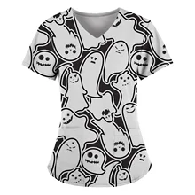  New Halloween Surgical Scrubs Short Nurse Scrubs Medical Uniform Women Pumpkin Nurse Blouse Scrub Tops Working Hospital Uniform 