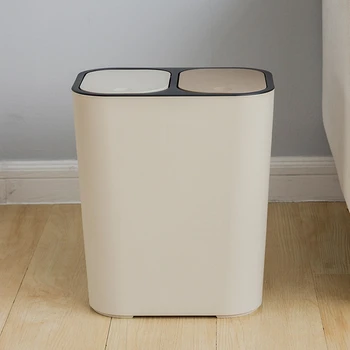 

18L Wet and Dry Classification Trash Can Home Living Room Kitchen Bathroom Paper Trash Can Thickened PP Bucket Beige