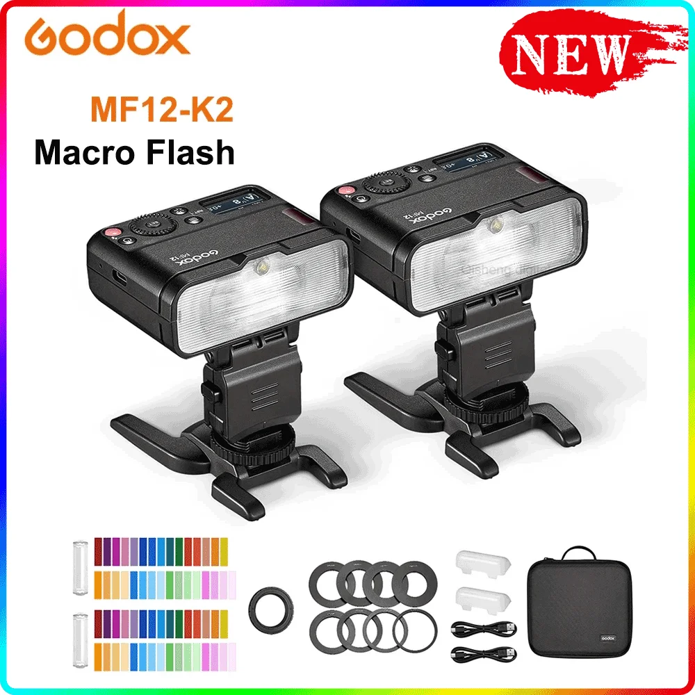 Godox MF12-K2 Macro Flash Light 2.4GHz Wireless Control built-in X System TTL Speedlite with Color Filter MF12 | Электроника
