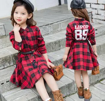 

Girls' plaid dress 2020 children's spring clothing new middle and big children's waist closing dress trend kid clothes girls