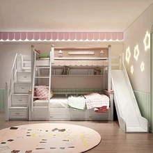 Детская двухъярусная кровать из цельного дерева, регулируемая по высоте, многофункциональная двухъярусная кровать, двухъярусная кровать для мальчиков и девочек, синяя кровать