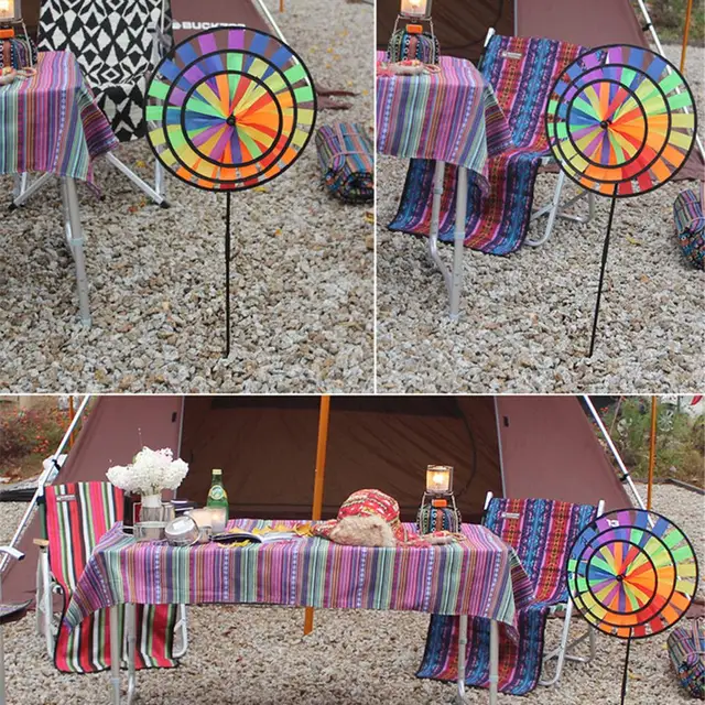 Szélmalom Szivárvány Színes Hármas Kerék Fonó Kerek Szél Kerti Dekoráció Gyep Udvari Farm Udvar - Image 4