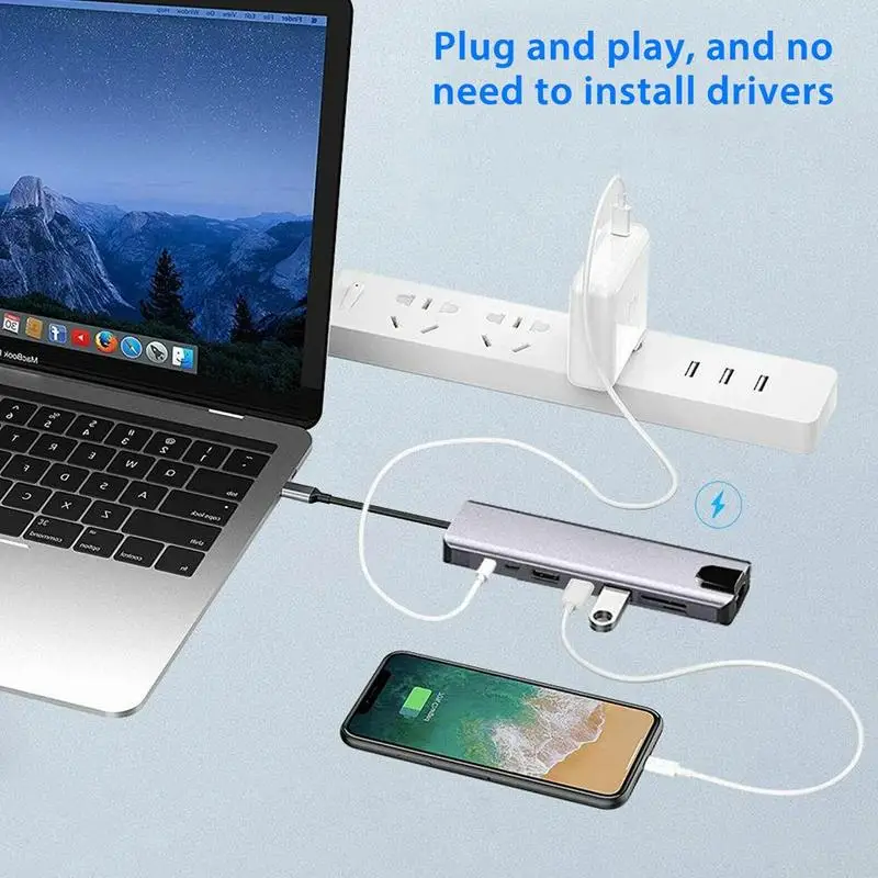 8 в 1 многопортовый USB C адаптер кард-ридер высокая Ethernet концентратор адаптер 3,0 с USB питания D1W9