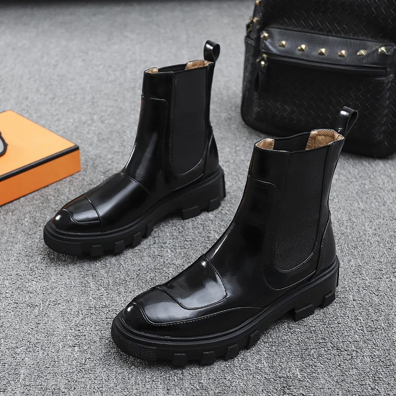 Ботинки «Челси» на платформе без застежки; botas mujer; сезон осень-зима; Кожаные женские ботильоны; мотоботы с круглым носком; Zapatos De Mujer