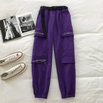 

Loose Casual Unisex Lovers Cargo Pants High Waist Hip Pocket Chain Design Pantalones Mujer Spring 2020 New Pantalone