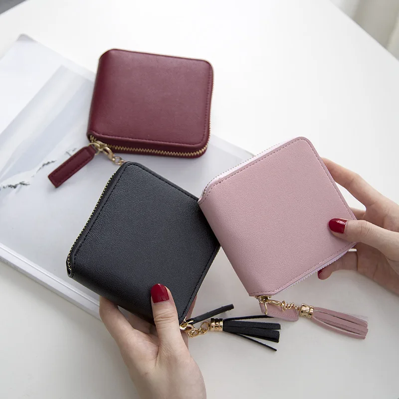 

2019 Short Wallet Women's Fringe Small Wallet Simple Square Zipper Wallet Women's Zero Wallet