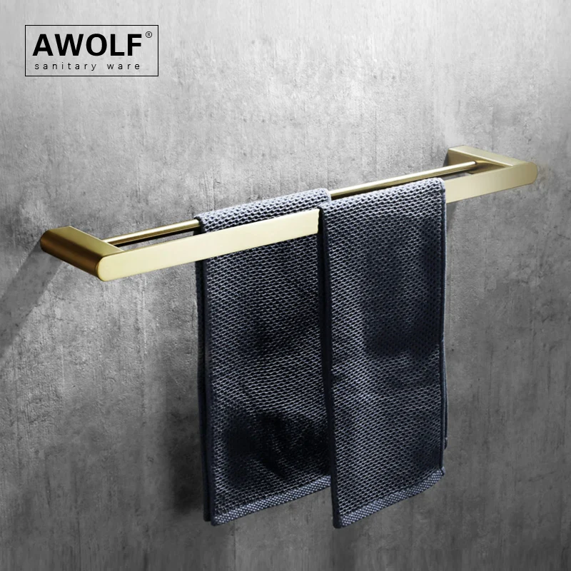 Brushed Gold Dual Towel Bars Bathroom Accessories 304 Stainless Steel Wall Mounted Towel Rack Bathroom Hardware AZ5156