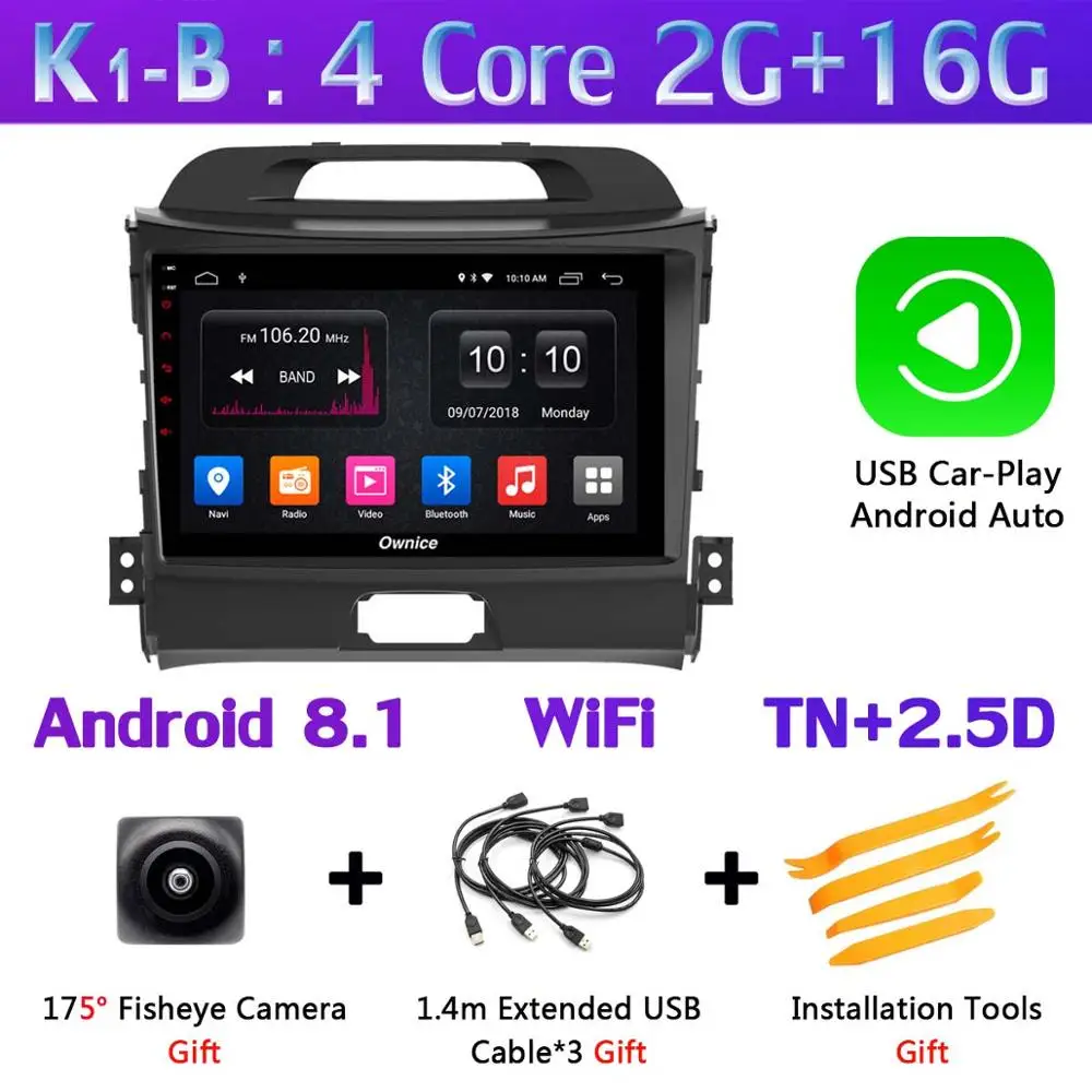 360 ° камера 4G LTE 8 ядерный Android 9,0 4G+ 64G SPDIF DSP CarPlay Автомобильный мультимедийный плеер для Kia Sportage R 3 4 2010- gps радио - Цвет: K1-B-CarPlay