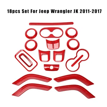 

18pcs/Set ABS Plastic Durable And Practical Car Interior Decor Cover Trim Red For Jeep Wrangler JK 2011-2017