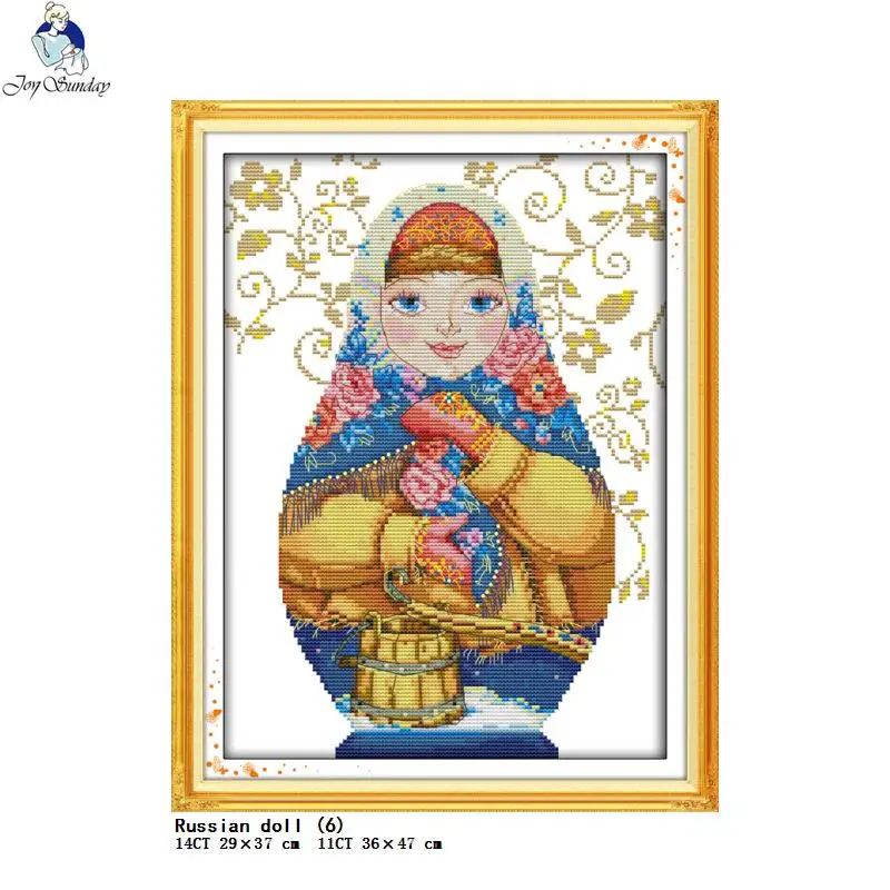 Cross Stitch Kit, Russian doll Series Cross Stitch Kits DIY Cartoon Character Pattern 14CT 11CT Count Canvas Printing Embroidery Needlework Crafts