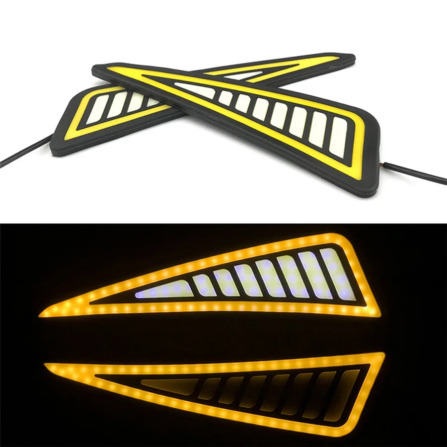 

Fuleem 2PCS LED COB Car Strip DRL Daytime Running Light Fog Lamp White Yellow Indicator 12V Waterproof