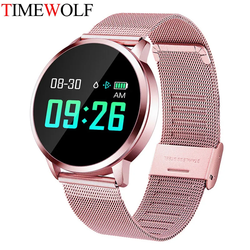 Смарт-часы Timewolf Q8, OLED, цветной экран, умные часы для женщин, модный фитнес-трекер, монитор сердечного ритма для Android, Apple Phone - Цвет: Rose Gold Steel