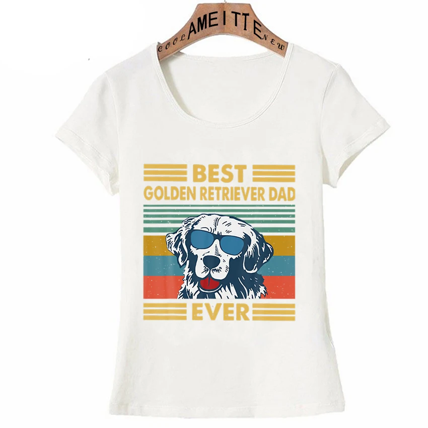 New Summer Women Short Sleeve Best Golden Retriever Dad Ever Vintage T-Shirt Cute Pet Dog Lover Girl Casual Tops Woman White Tee | Женская