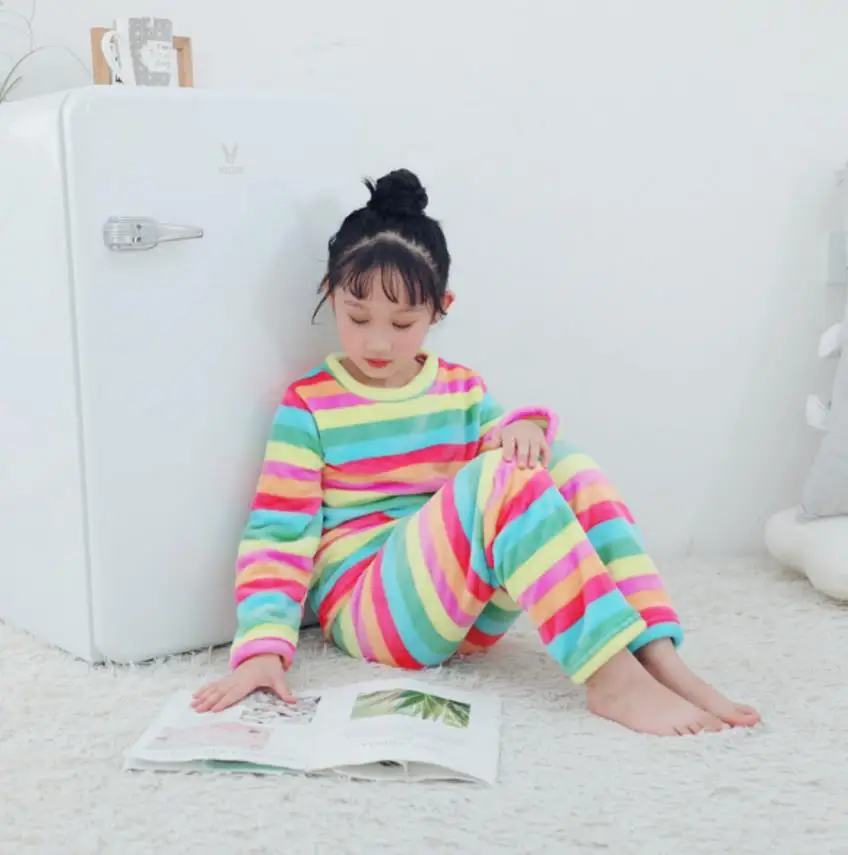 style 7 Зимняя детская флисовая Пижама; комплект из кораллового флиса; Детские пижамы для мальчиков; Длинный топ и штаны; плотная теплая фланелевая одежда для сна; домашняя одежда для девочек - Цвет: style 7