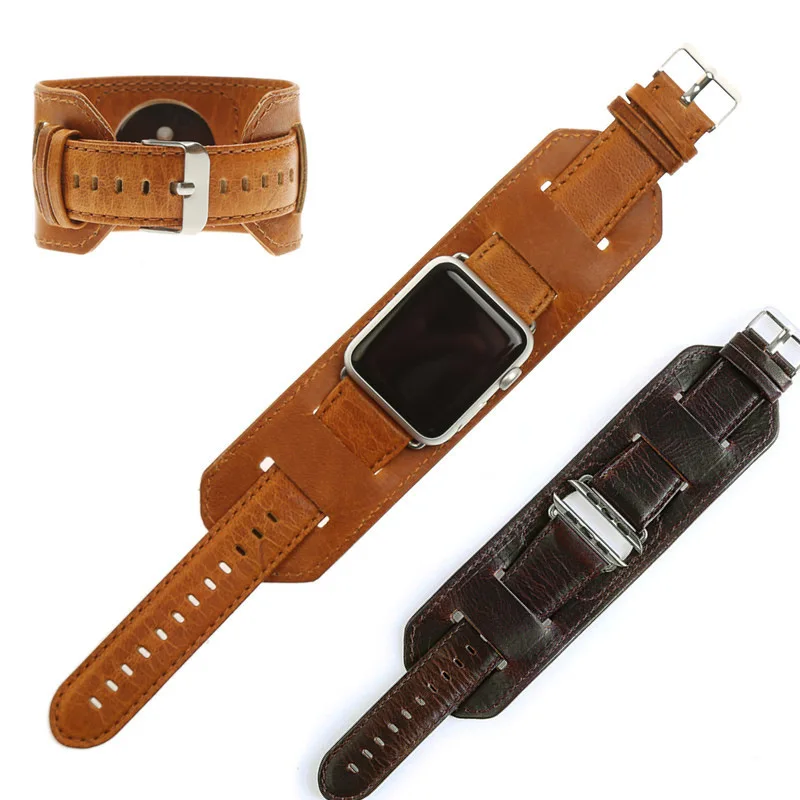 

Vintage Leather Crazy Horse Pattern Strap for Apple Watch Band 42mm 38mm Cuff Genuine Leather Watchband with Mat