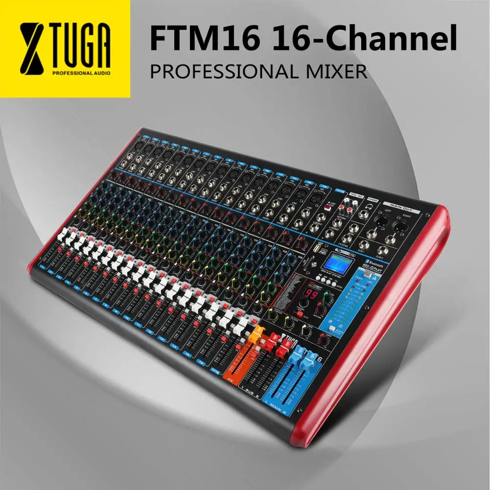 XTUGA FTM16 16-канальный профессиональный звуковой микшер звука встроенный 99-bit DSP цифровой эффект с цифровым Дисплей MP3 Распознавание отпечатков пальцев, Bluetooth, USB