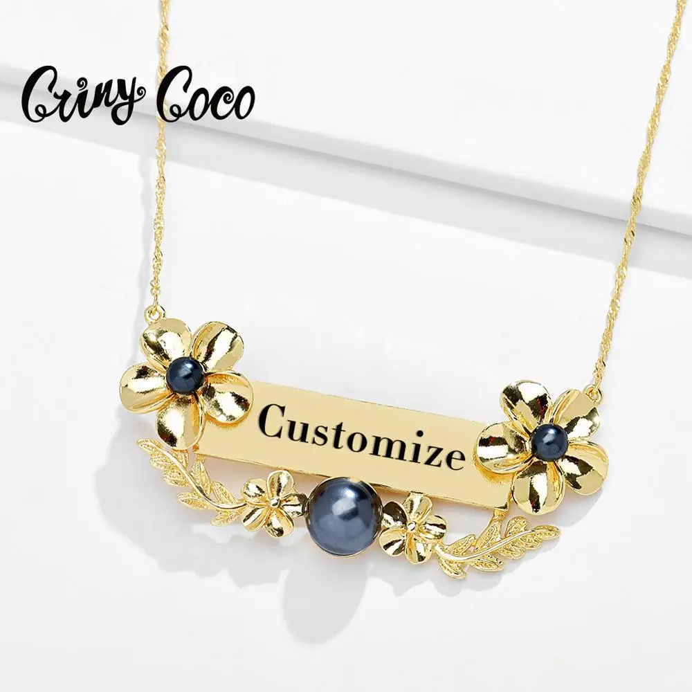 

Cring Coco Custom Frangipani Necklace Personalized Name Necklaces Jewelry Hawaiian Nameplate Chain Choker for Women Party Gifts