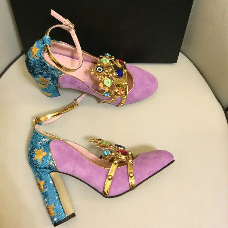 Pink Wine Red Kidsuede Women Pumps Rivets Rhinestone Crown Decor High Heels Mary Janes Flower Crystal Wedding Shoes for Ladies | Обувь