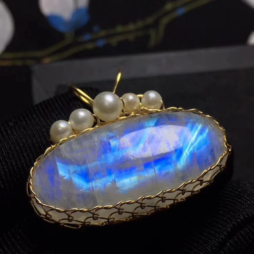 Сертификат естественный синий свет лунный камень драгоценный женский кулон