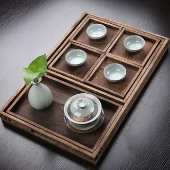 

Set of 7 Rustic Paulownia Wooden Nesting Serving Trays Set with Cutout Handles X7JE