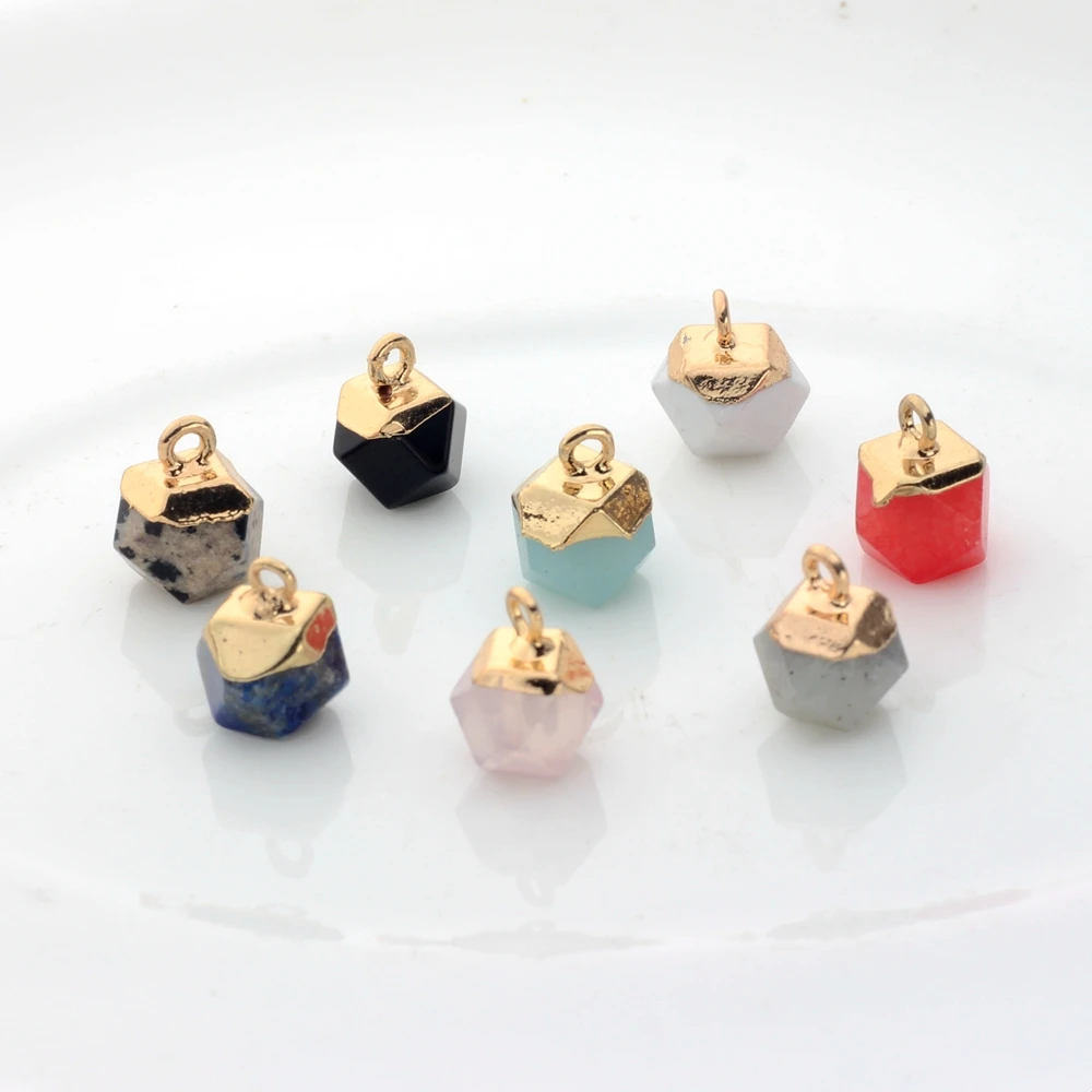 10mm 6pcs/lot High Quality  Copper Irregular Faceted Round Shape Natural Stone Charms For DIY Earrings Making Accessories