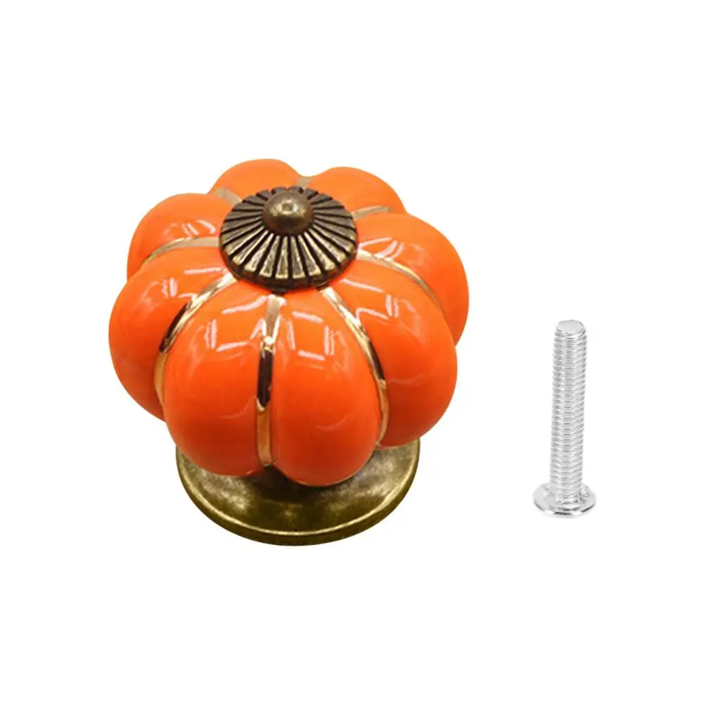 Orange Керамическая дверная ручка, красочная мультяшная тыква, дверная ручка с одним отверстием, ручка для ящика, для детского шкафа, кухонного шкафа, шкафа, шкафа - Цвет: Orange