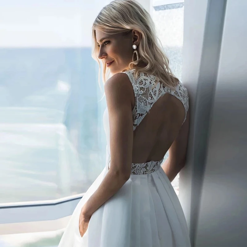 dresses for wedding 2022 Cute White Ivory Short Wedding Dresses V-neck Vintage Tea-length Bridal Gowns with Pockets A Line Bride Dresses On Sale lace wedding dress