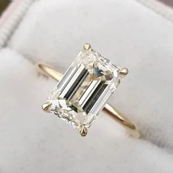 

S925 Europe and America Fine Silver New Style Accessories Classic Four Claws White Square Crystal Ring