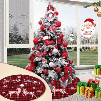 

1pcs Christmas Ornament Linen Printed Elk Christmas Tree Skirt Decoration Props for Home Carpet Decoration Floor Xmas Decor hot
