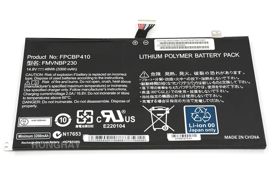 HONGHAY FPCBP410 ноутбук аккумулятор для Fujitsu Lifebook UH574 UH554 FMVNBP230 FPB0304 4ICP6/53/85 14,8 V 48WH 3300 МА-ч