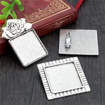 

New Fashion 5pcs/Lot 25mm Inner Size Antique Silver Plated colors Two Style Brooch Square Cabochon Base Setting