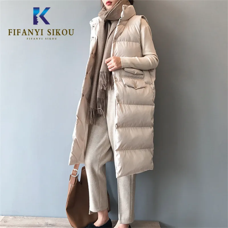 

2019 New Autumn Winter Vest Women High quality Waistcoat Fashion Casual Sleeveless Jacket Thick Warm Long Vest Cotton Vest Coat