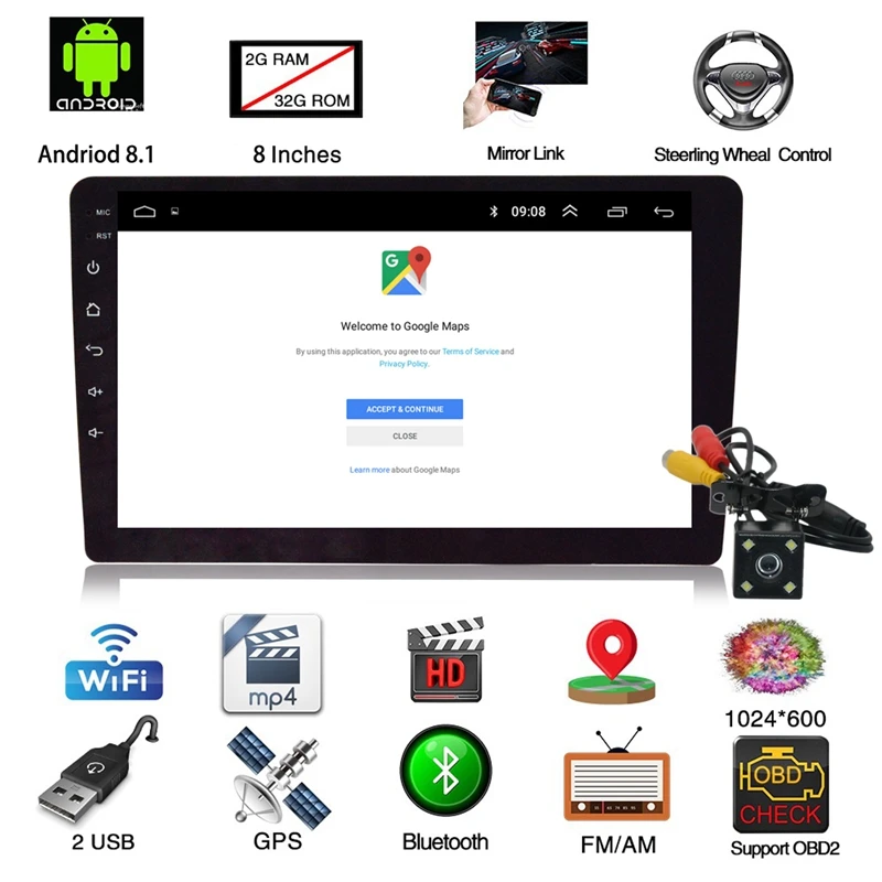 1 Din автомагнитола 8 дюймов Hd Автомобильный Mp5 мультимедийный плеер Android 8,1 автомагнитола Gps навигация wifi Bluetooth плеер wifi+ 1G+ 16G