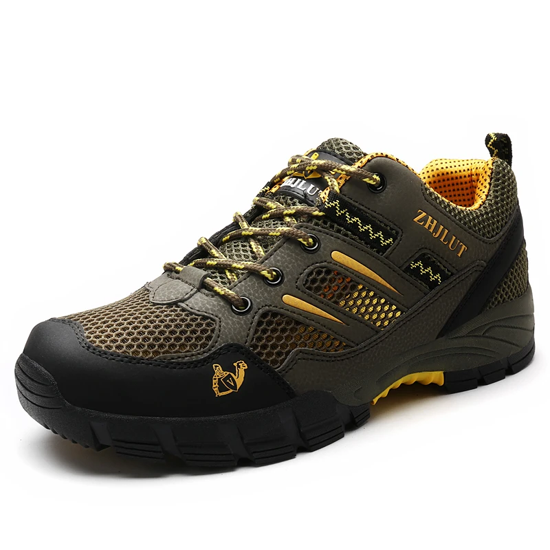 Breathable Hiking Shoes for Men Comfortable Junior Hiking Sneakers Male Brown Mountain Hiking Shoes Mens Non Slip Trekking Shoes - Цвет: Green