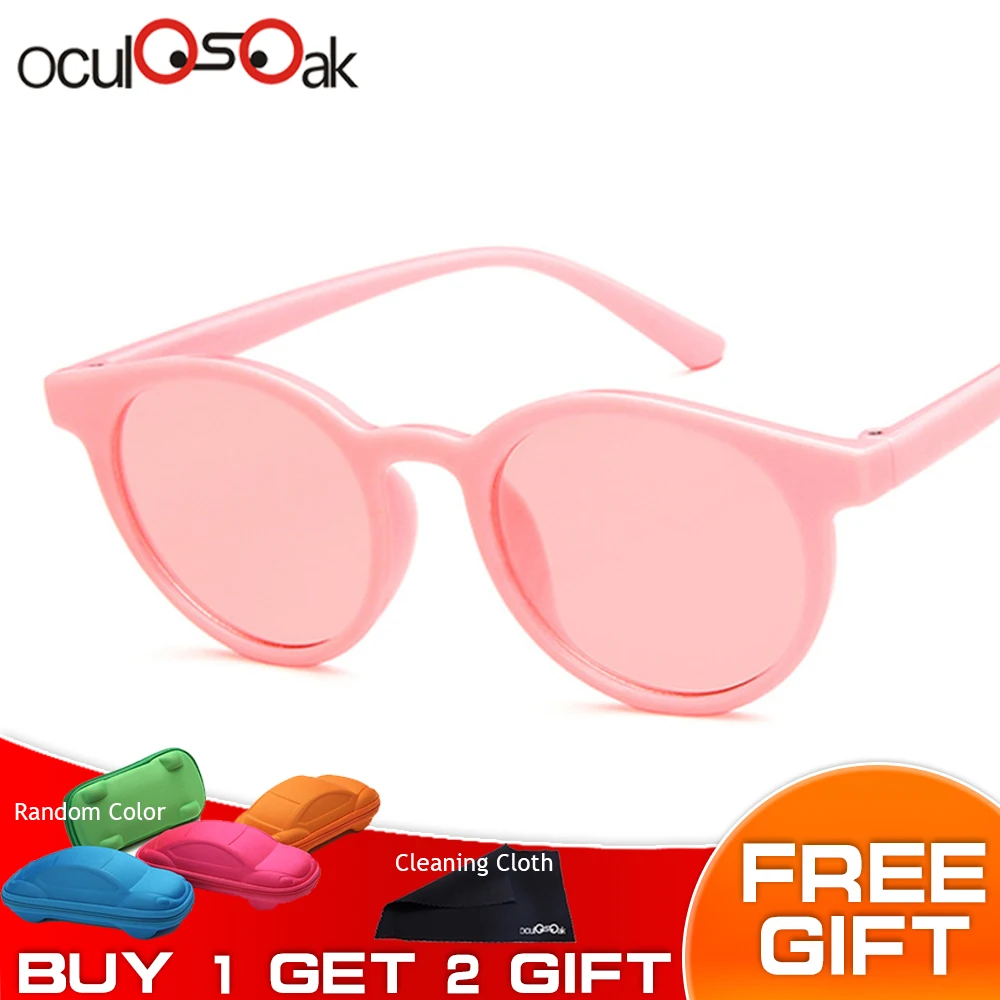 pink pink Новые детские круглые солнцезащитные очки для мальчиков и девочек, брендовые дизайнерские Детские зеркальные солнцезащитные очки, УФ-защита, подарок для детей с коробкой - Цвет линз: pink pink